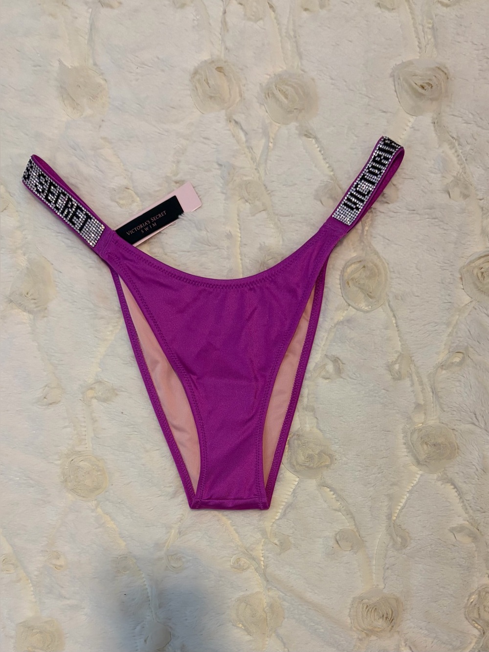 NWT 🚨 Victoria's Secret Swim Radiant Purple Satin Bikini Panty Logo Shine